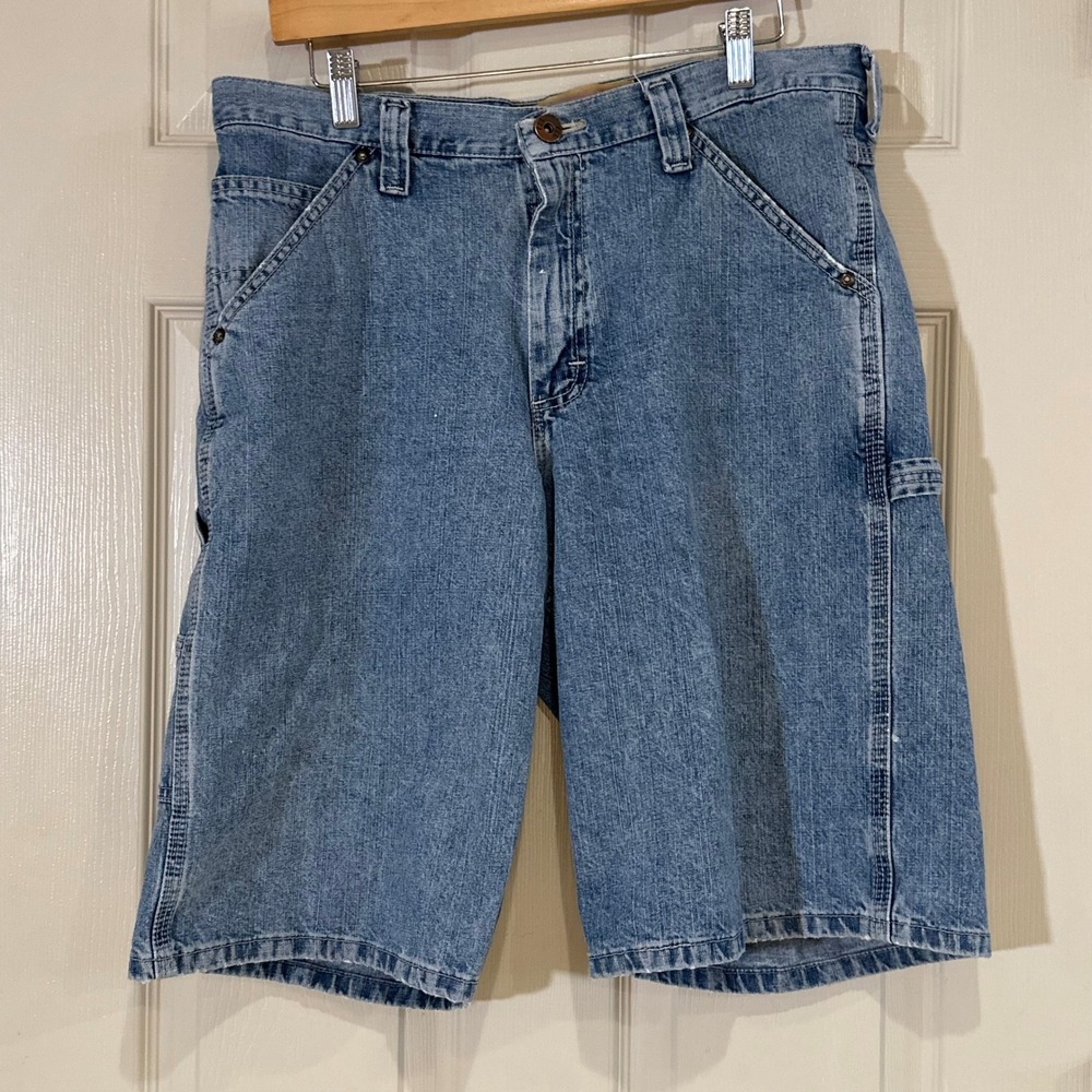 Lee Dungarees Mens Carpenter Denim Shorts Medium Wash Blue 100% Cotton Size 34L